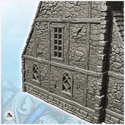 Manoir médiéval avec fenêtre à l'anglaise, piques sur le toit en tuile et tour en pierre (19)