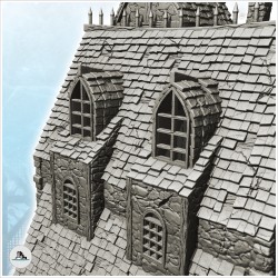 Manoir médiéval avec fenêtre à l'anglaise, piques sur le toit en tuile et tour en pierre (19)