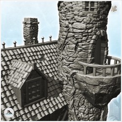 Vaste manoir médiéval en pierre avec tour d'angle, grande tourelle et pièces perchées en hauteur (20)