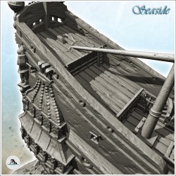 Épave de grand bateau en bois médiéval échoué sur le rivage (5)