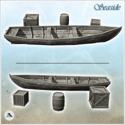 Set de barque en bois et caisses et barril (7)