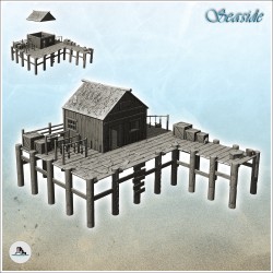 Wooden dock with warehouse...