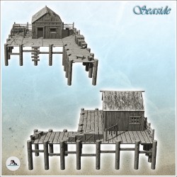 Quai de port en bois avec bâtiment entrepôt et caisses (11)