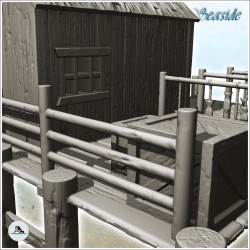 Quai de port en bois avec bâtiment entrepôt et caisses (11)