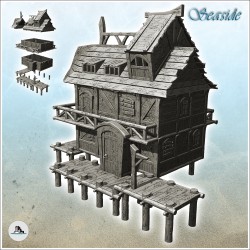 Medieval building on wooden...