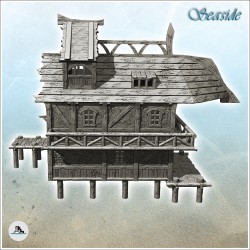 Bâtiment médiéval sur quai en bois avec étage et balcon (12)
