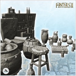 Potions store interior set with cauldrons and vials (4)