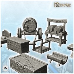Tavern interior set with barrel, bed and fireplace (5)