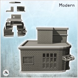 Bâtiment d'angle à briques avec auvent d'entrée et accès au toit (15)