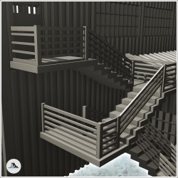 Grand entrepôt moderne avec escalier extérieur et multiples portes d'accès (20)