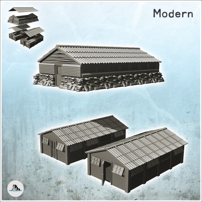 Set of three modern military barracks (1)