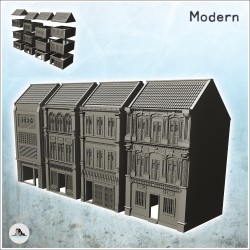 Set de quatre bâtiments modernes à deux étages et toits en tuile (7)