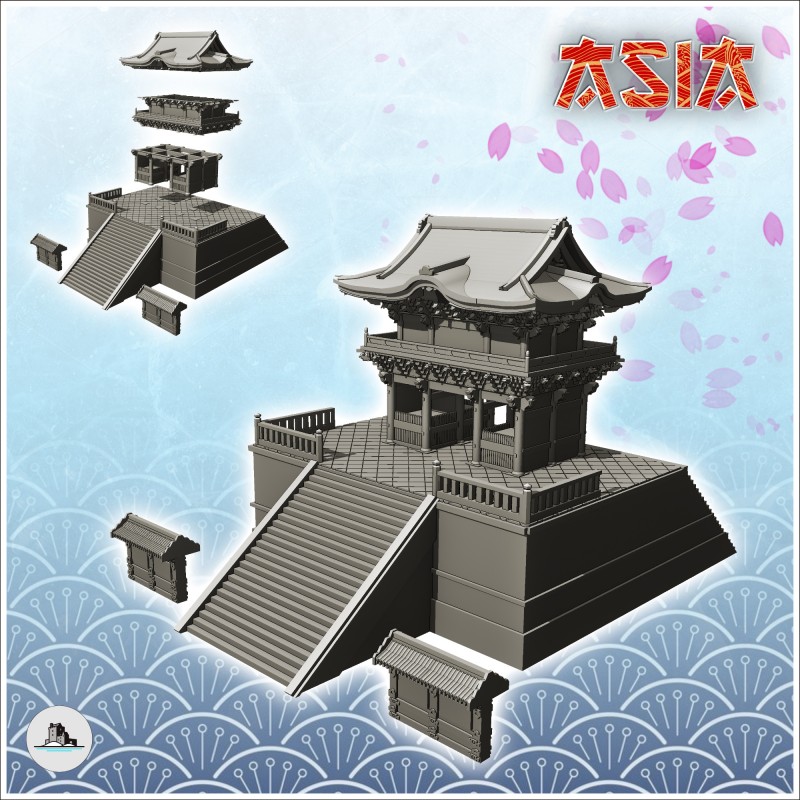 Large Asian temple with access stairs and low walls (12)