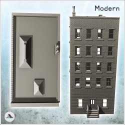 Immeuble moderne à quatre étages avec escalier et barrières (5)