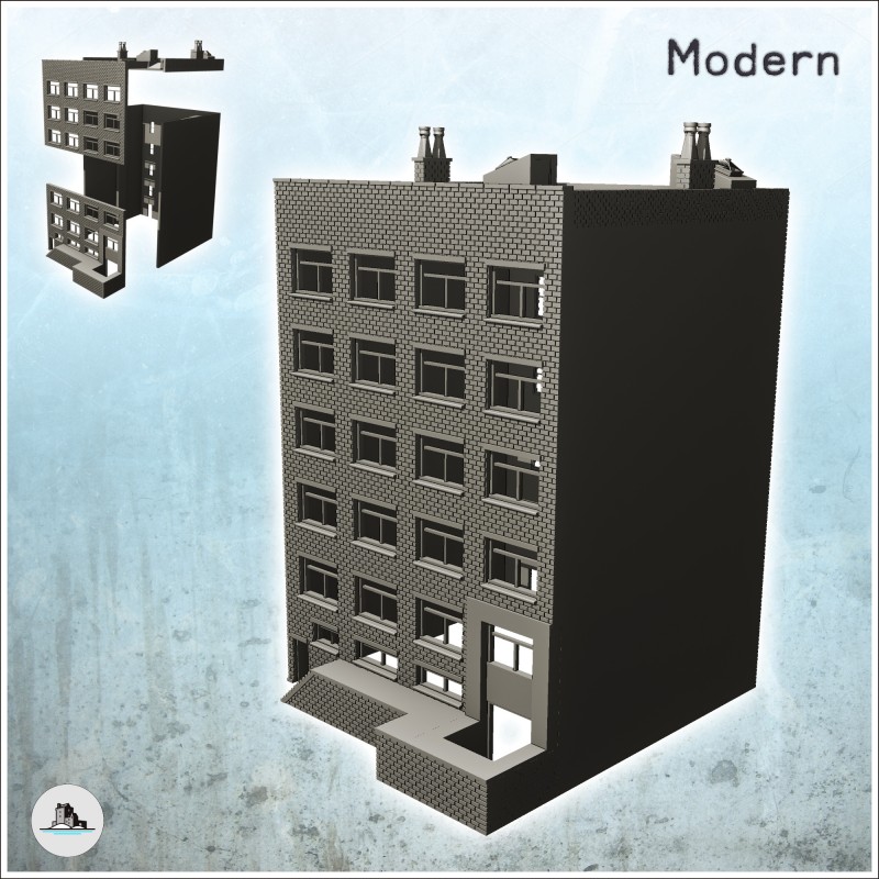 Modern brick building with access platform and double chimneys (8)