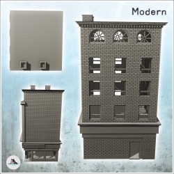 Immeuble d'angle en briques avec magasin au rez-de-chaussée et fenêtres en arc-de-cercle (12)