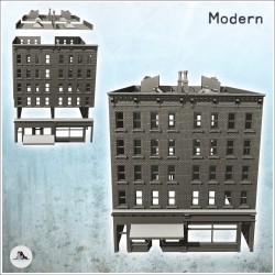 Large modern corner building with first floor store and roof chimneys (13)
