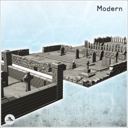 Set de carrés de cimetières avec murets, tombes et mausolée (2)