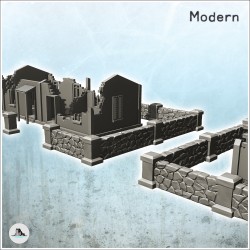 Set de cinq maisons et murets européens (version en ruine)
