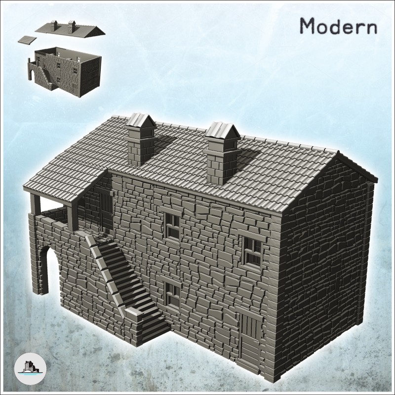 Maison en pierre apparente avec escalier d'accès et toit en tuiles (20)