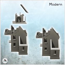 Set de quatre bâtiments en ruine avec gravats et toit en tuile (26)