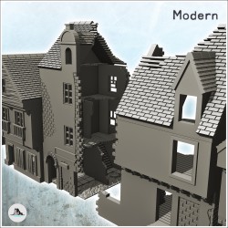 Set de cinq bâtiments en ruine à toit en tuile et étages (27)