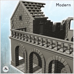 Bâtiment en ruine en pierre avec grand balcon et charpente (33)