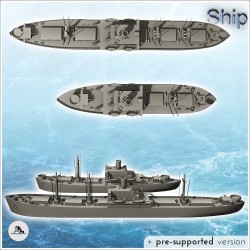 Set of two large transport ships with chimneys and boats (3)