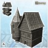 Grande demeure médiévale avec toit en tuile, cheminée et grande porte d'entrée (22)