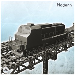 Set de voies de train surélevées avec locomotive moderne diesel (1)