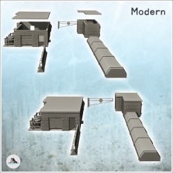 Check point avec barrière, deux bâtiments et parapet en béton (5)