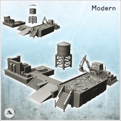 Set d'éléments d'industriels avec benne, dock, tractopelle et réservoir à eau (8)