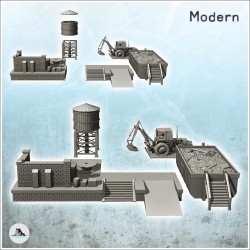 Set of industrial elements with tipper, dock, backhoe and water tank (8)