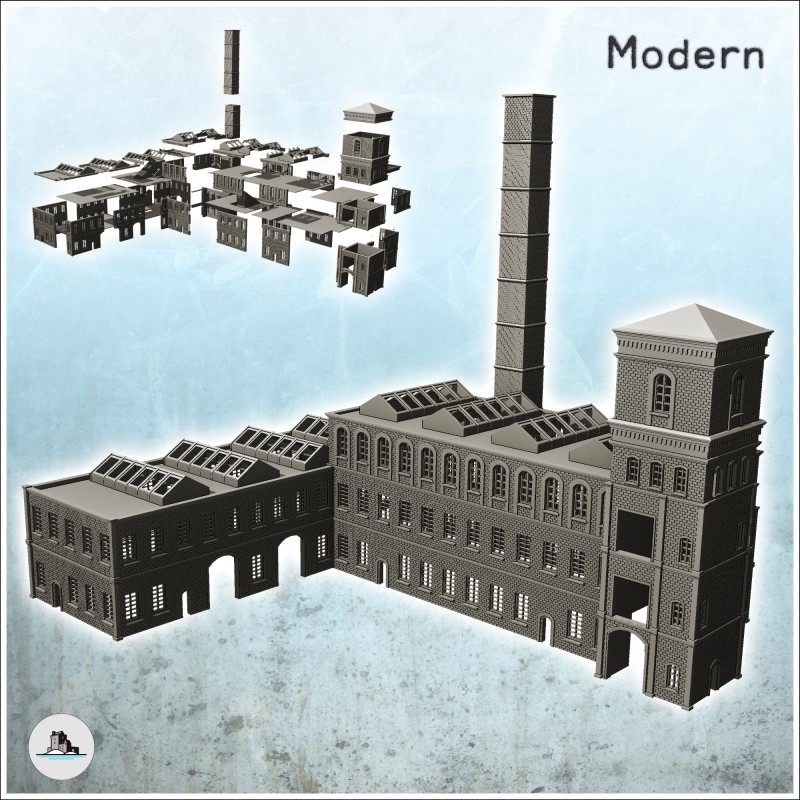 Large modern multi-storey brick industrial plant with chimney (intact version) (13)