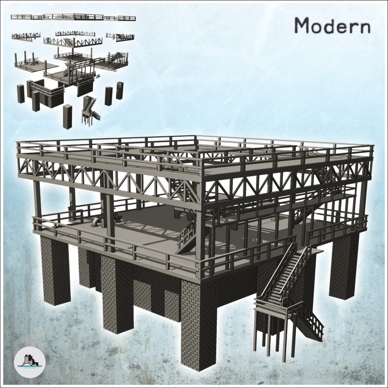 Steel-beam industrial platform on brick base with access staircase (25)