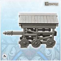 Medieval wooden ram with six wheels and pointed mace (4)
