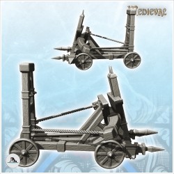 Engin de siège baliste en bois sur deux roues avec flèches (5)