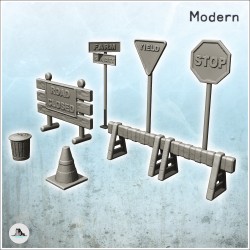 Modern roadworks signage set with signs and barriers (11)