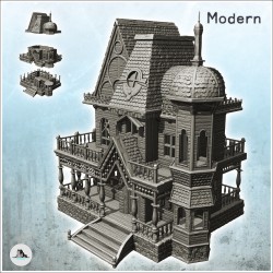Modern spooky manor house with staircase and stone platform (2)