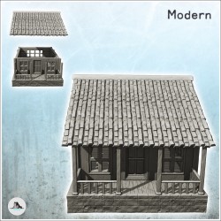 Modern house with platform front terrace and tiled roof
