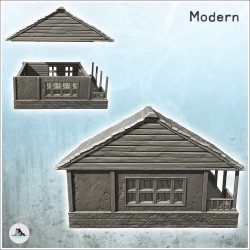 Maison moderne avec terrasse avant sur plateforme et toit en tuiles