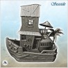 Maison sur bateau avec parasol et palmier (1)
