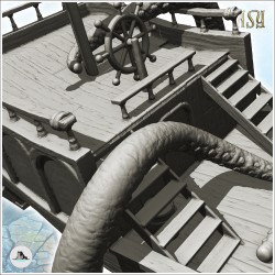 Grand bateau à voile médiéval faisant naufrage avec tentacules (1)
