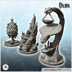 Set of three evil totems with snake-shaped torches and candles (8)