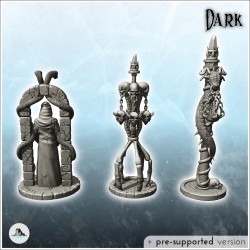 Set de trois totems maléfiques avec squelette et ossements (9)