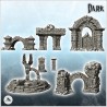 Set de décors en pierre pour donjon avec pont, trône, totem et arche (15)