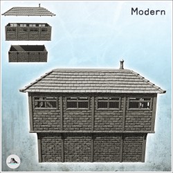 Two-storey rectangular brick building with slate roof and wooden beams (17)