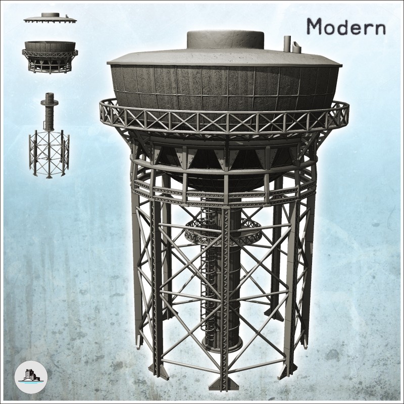 Industrial tower with tank at the top and metal structure (21)