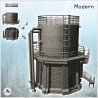Round metal tank with pipes, access stairs and base platform in bricks (22)