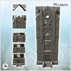 Grande tour industrielle moderne en brique avec escalier d'accès et fenêtres en forme gothique (25)